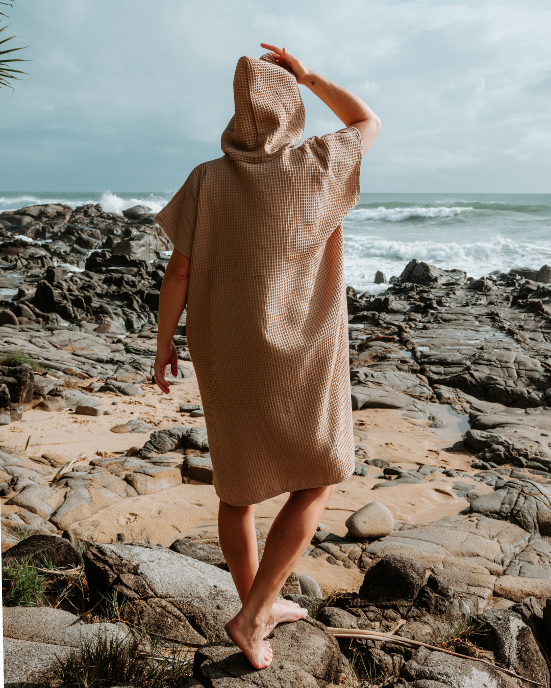 Kids Waffle Poncho Towel- Sand