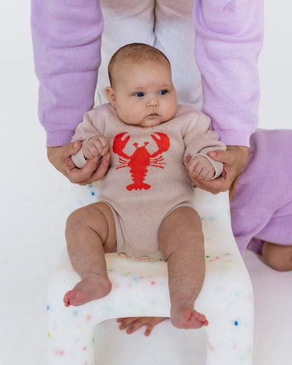 Knit Lobster Romper- Beige