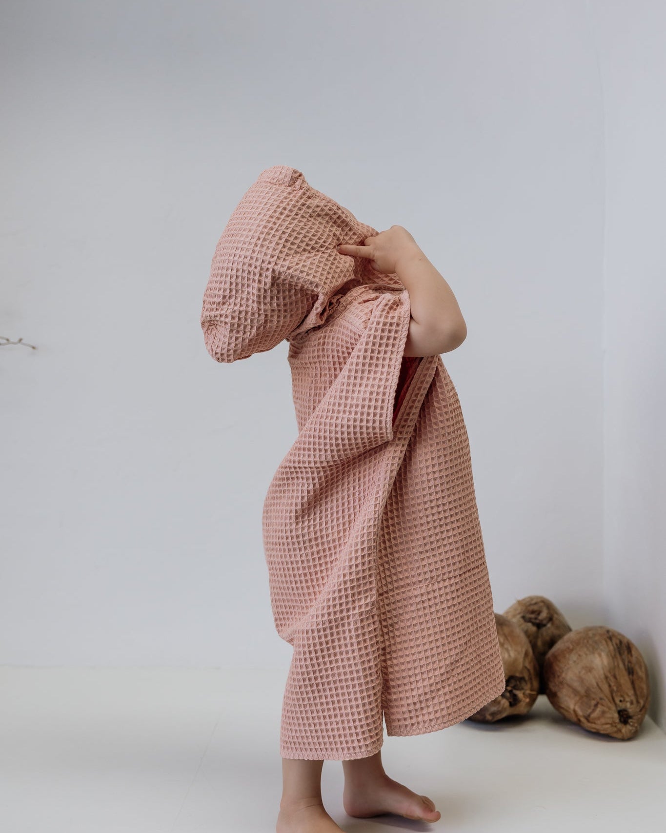 Kids Waffle Poncho Towel- Salmon