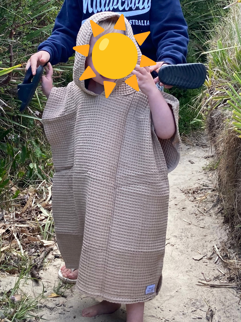 Kids Waffle Poncho Towel- Sand slide 2