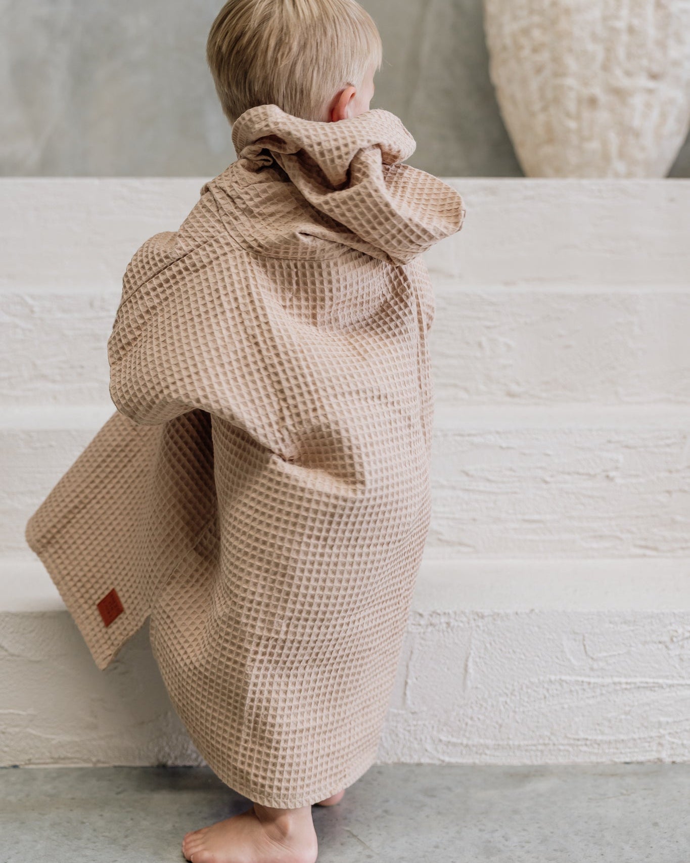 Kids Waffle Poncho Towel- Sand