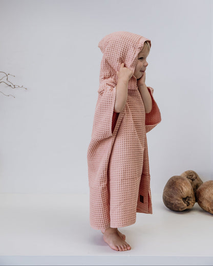 Kids Waffle Poncho Towel- Salmon