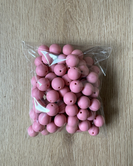 Pink, 15mm Silicone Bead- Pack of 100