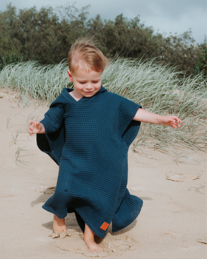 Kids Waffle Poncho Towel- Ocea