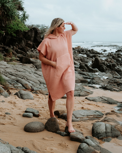 Adult Waffle Poncho Towel- Salmon